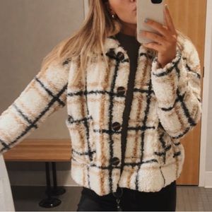Plaid button up Sherpa jacket